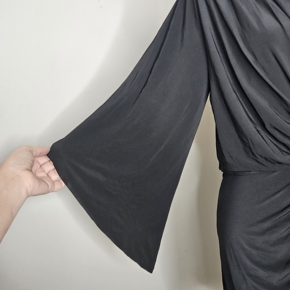 MISA Los Angeles Size Large V neck draped knot front bell sleeve black New 086 - Picture 3 of 7
